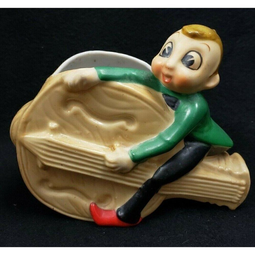 Vintage 1950s Jiminy Cricket Cello Planter Acme China Porcelain Japan Kawaii Elf